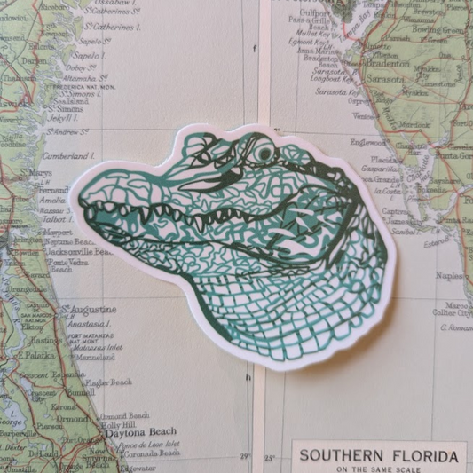 Weatherproof Alligator Vinyl Sticker – Hand-Drawn Florida Swamp Gator Decal for Water Bottles, Laptops & Cars